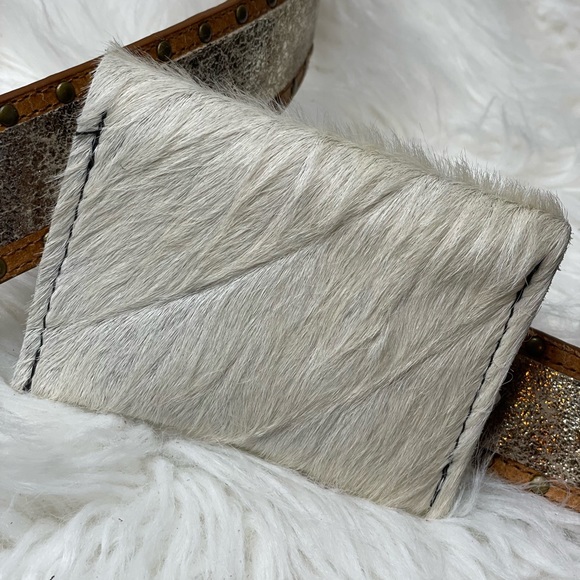 Hair on Hide Genuine Leather Card Holder with snap closure. Made in USA - Picture 3 of 10